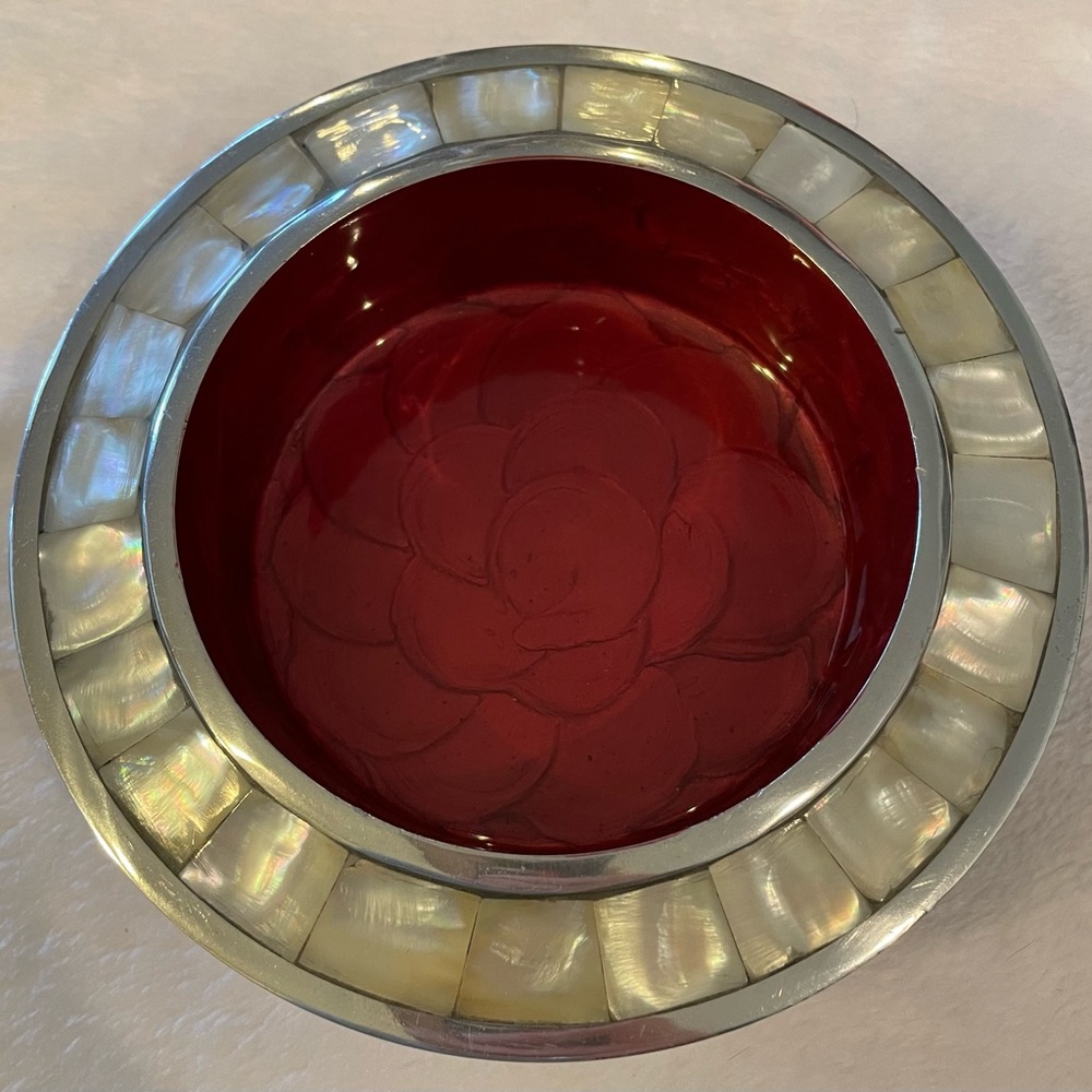 Julia Knight Classic 6 inch wine coaster platinum, pomegranate color.